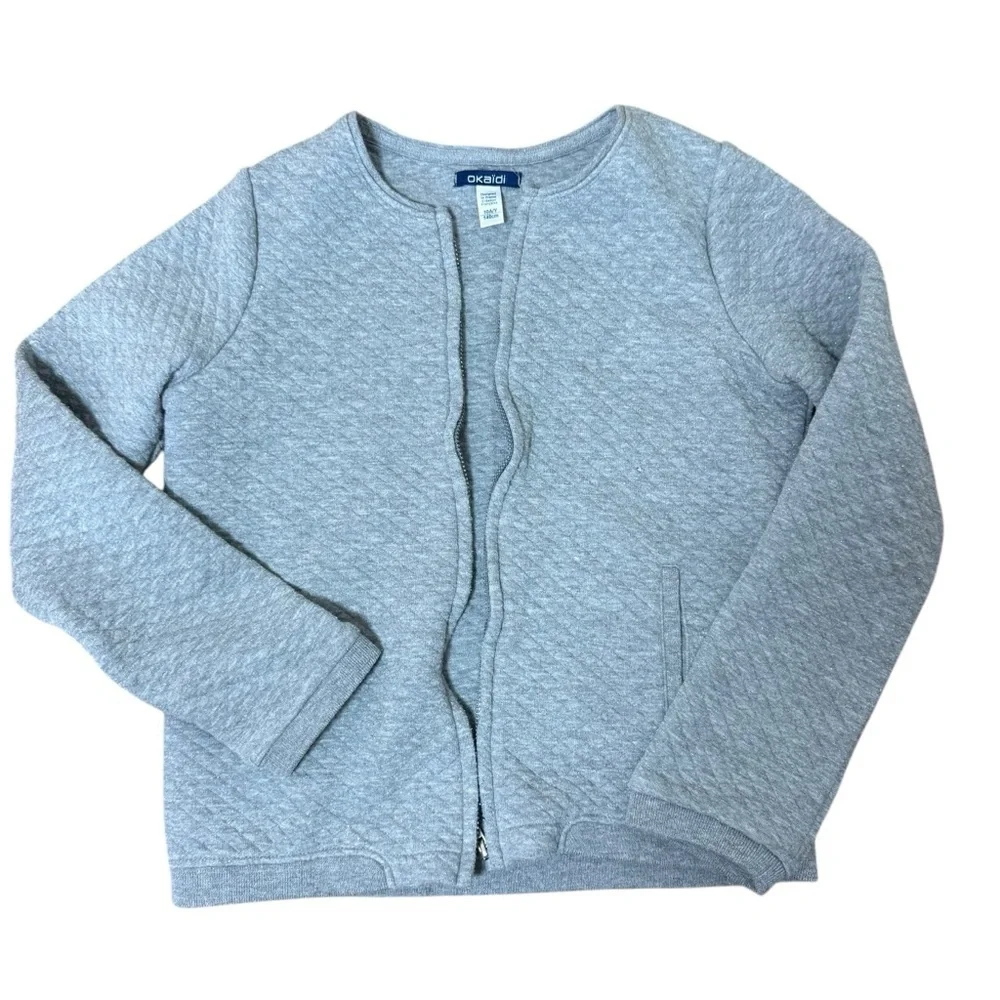 Okaidi| Kids Light Gray Quilted Zip Up Sweatershirt- Size 10 years